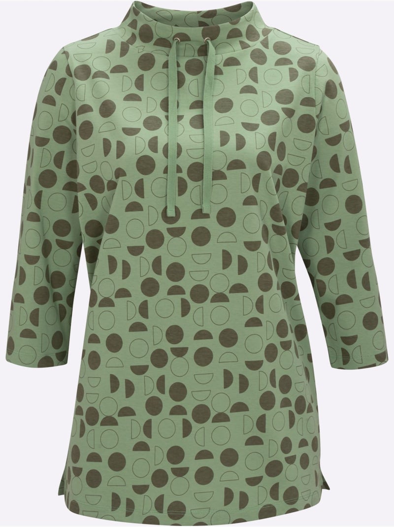 T-shirt Long Large Col Montant Avec Coulisse - Taille Standard - Moda Vilona Vert kaki clair - Kiabi