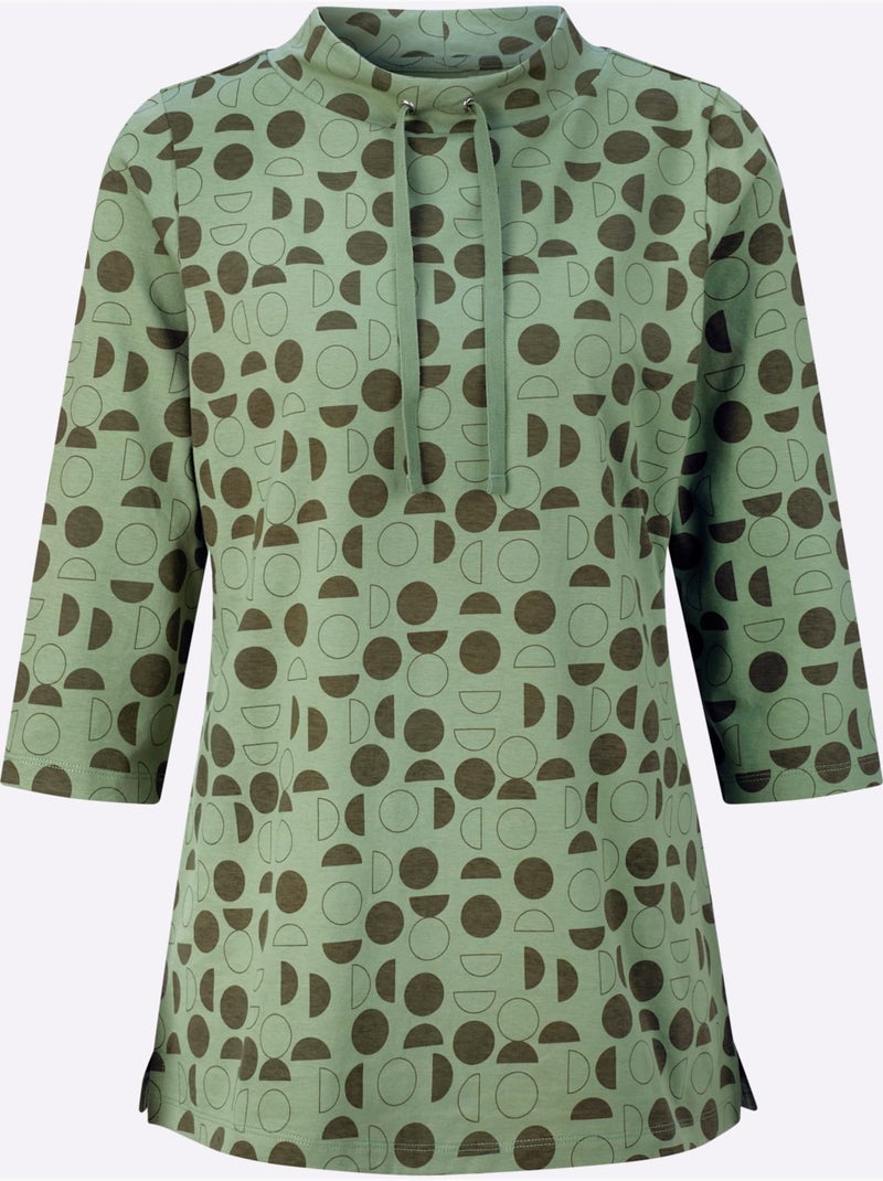 T-shirt Long Large Col Montant Avec Coulisse - Taille Standard - Moda Vilona Vert kaki clair - Kiabi