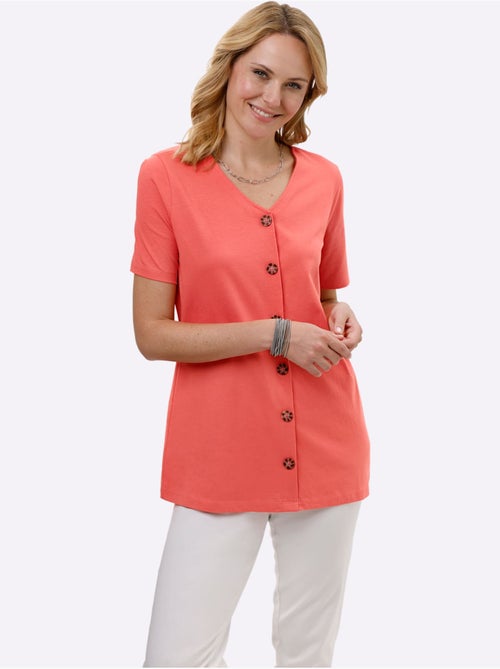 T-shirt long légèrement évasé avec col V et boutons décoratifs - Taille standard - Moda Vilona - Kiabi T-shirt long légèrement évasé avec col V et boutons décoratifs - Taille standard - Moda Vilona - Kiabi