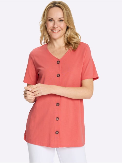 T-shirt long légèrement évasé avec col V et boutons décoratifs - Taille standard - Moda Vilona - Kiabi T-shirt long légèrement évasé avec col V et boutons décoratifs - Taille standard - Moda Vilona - Kiabi