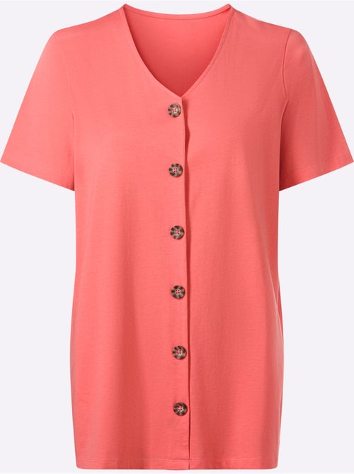 T-shirt long légèrement évasé avec col V et boutons décoratifs - Taille standard - Moda Vilona - Kiabi T-shirt long légèrement évasé avec col V et boutons décoratifs - Taille standard - Moda Vilona - Kiabi