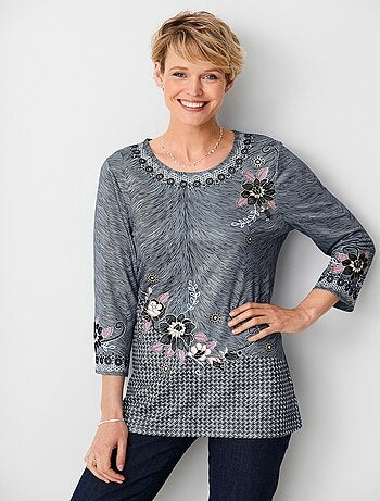 T-shirt long manches 3/4 fantaisie