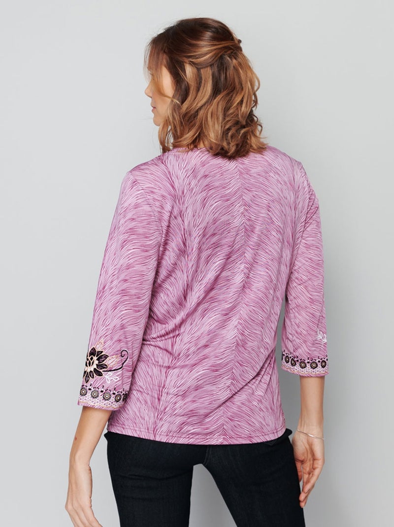 T-shirt long manches 3/4 fantaisie Mauve lilas - Kiabi