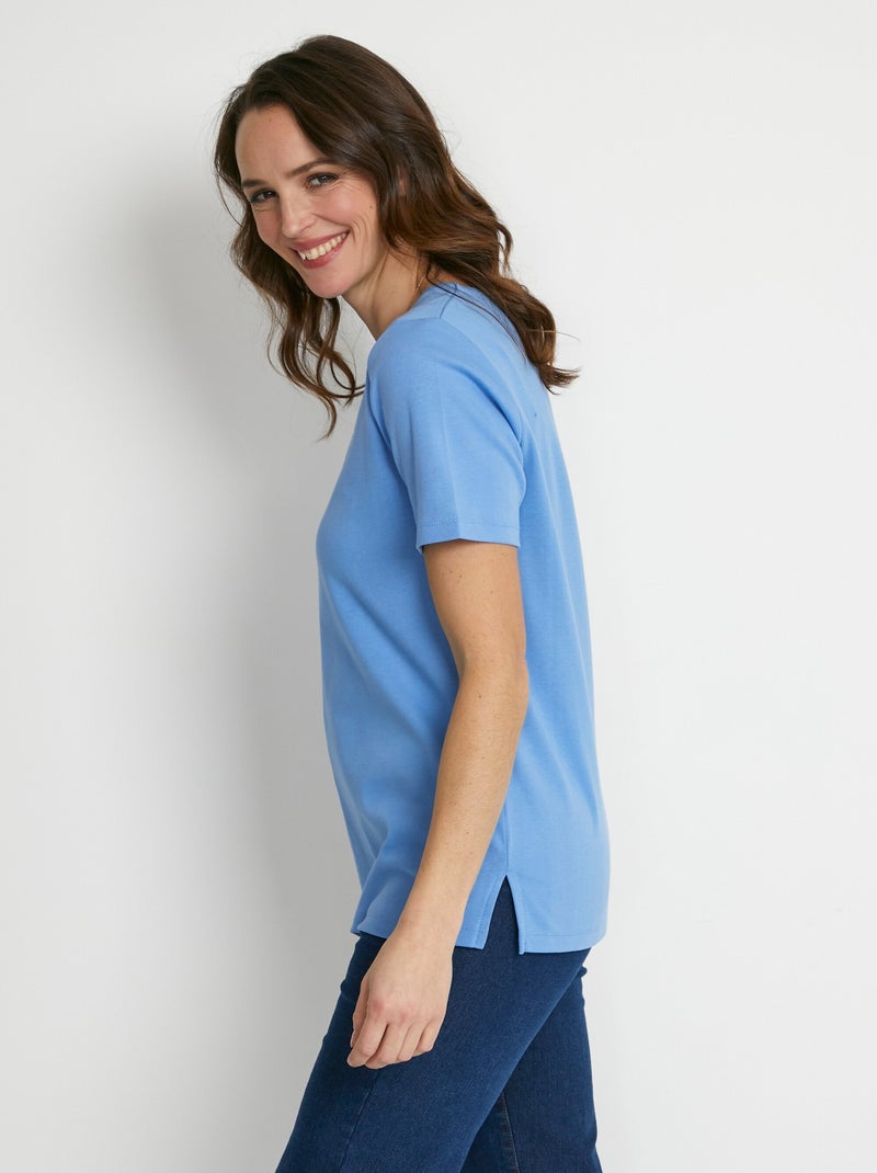 T-shirt long manches courtes Bleu ciel - Kiabi