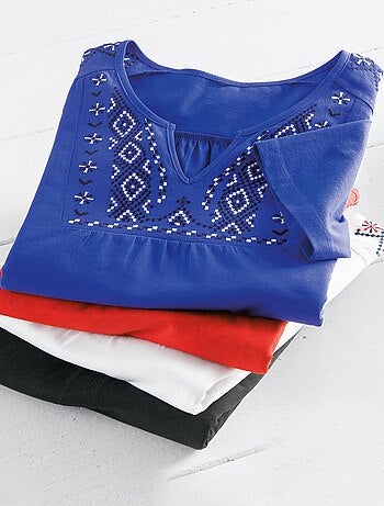 T-shirt long manches courtes brodé