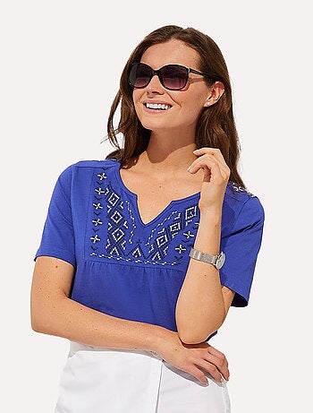 T-shirt long manches courtes brodé