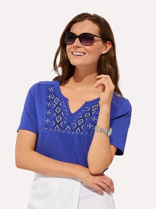 T-shirt long manches courtes brodé