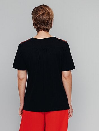 T-shirt long manches courtes brodé