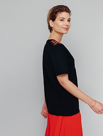 T-shirt long manches courtes brodé