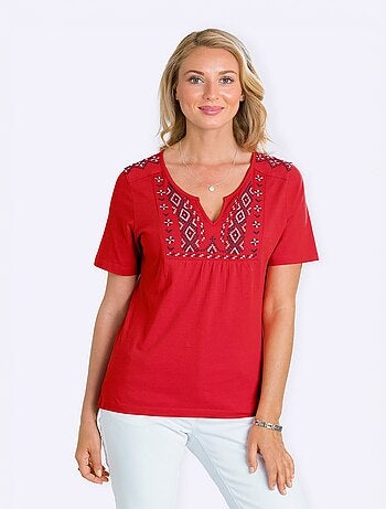 T-shirt long manches courtes brodé