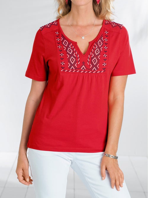 T-shirt long manches courtes brodé - Kiabi