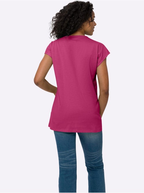 T-shirt long manches courtes encolure ronde avec motifs floraux - Taille standard - Moda Vilona - Kiabi