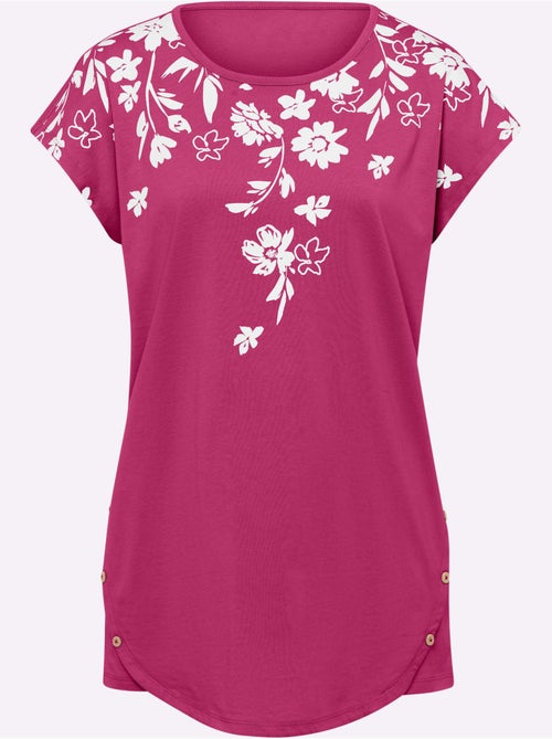 T-shirt long manches courtes encolure ronde avec motifs floraux - Taille standard - Moda Vilona - Kiabi