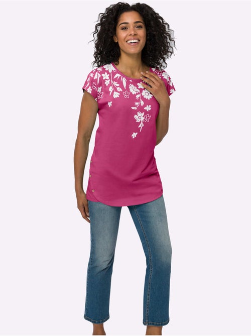 T-shirt long manches courtes encolure ronde avec motifs floraux - Taille standard - Moda Vilona - Kiabi