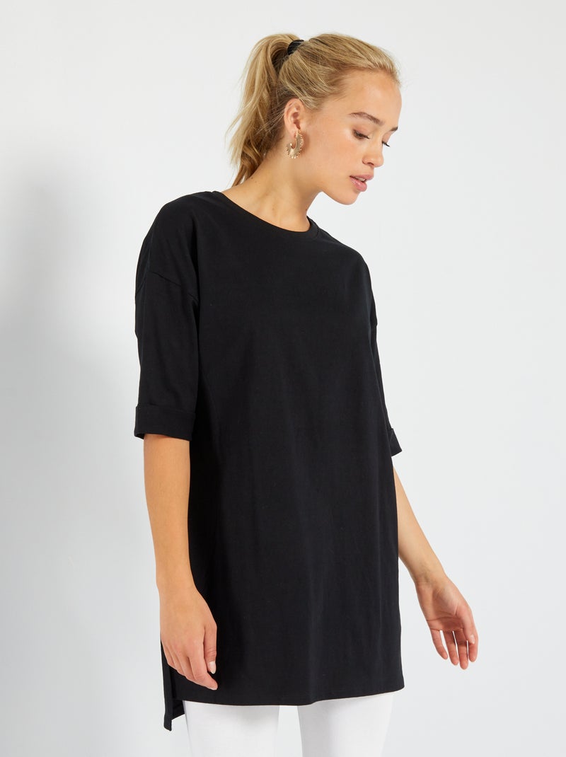 T-shirt long manches courtes Noir - Kiabi