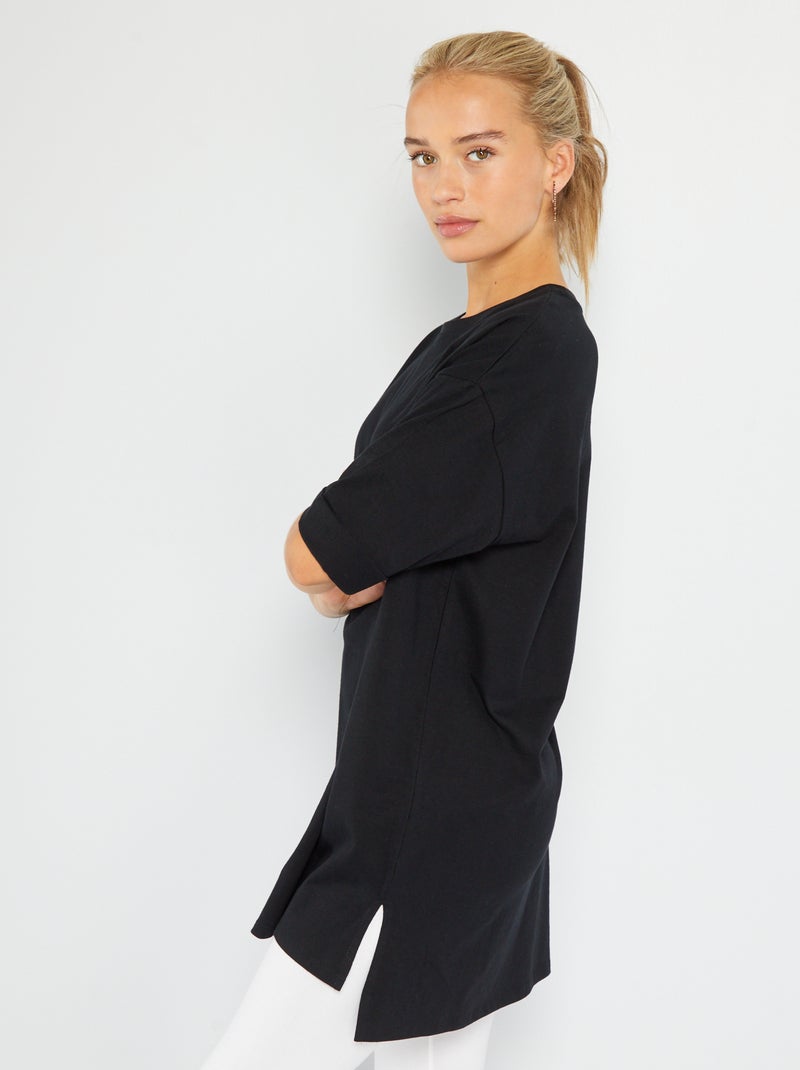 T-shirt long manches courtes Noir - Kiabi