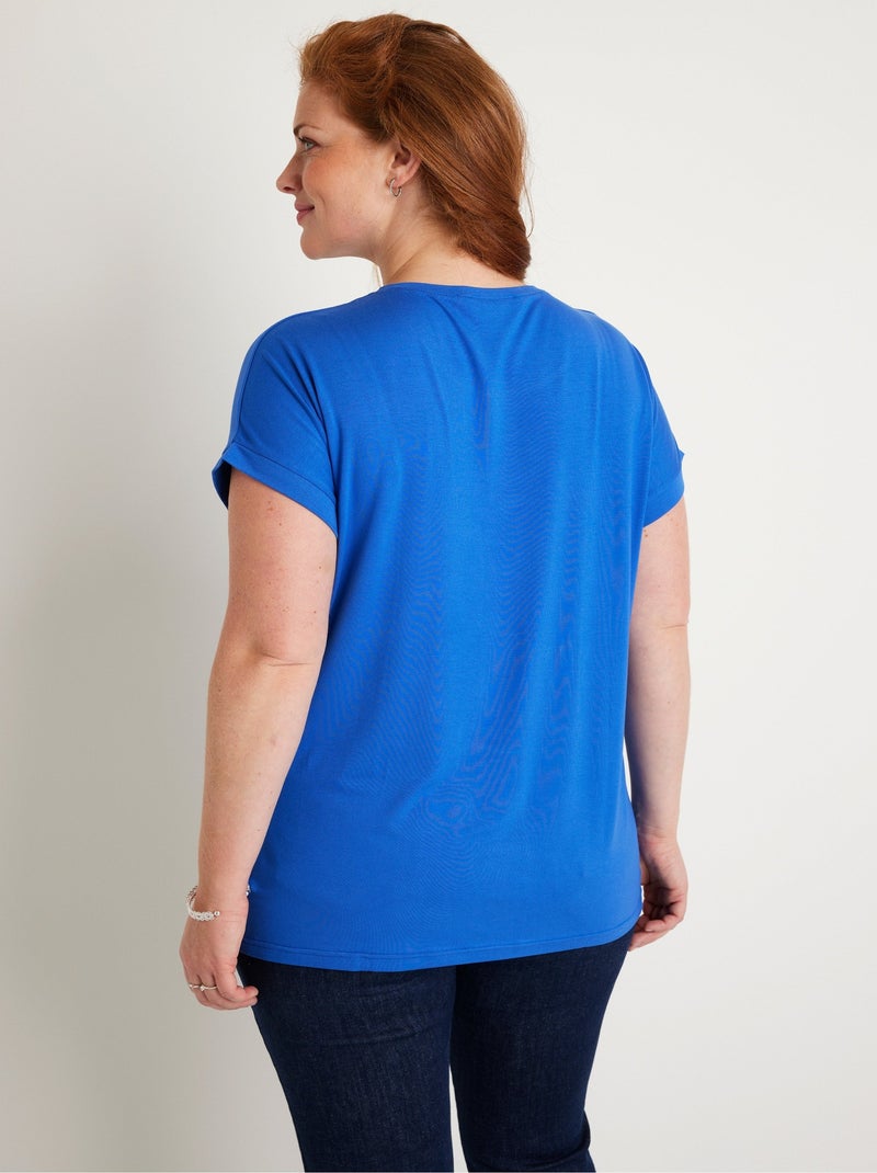 T-shirt long manches courtes uni Bleu - Kiabi