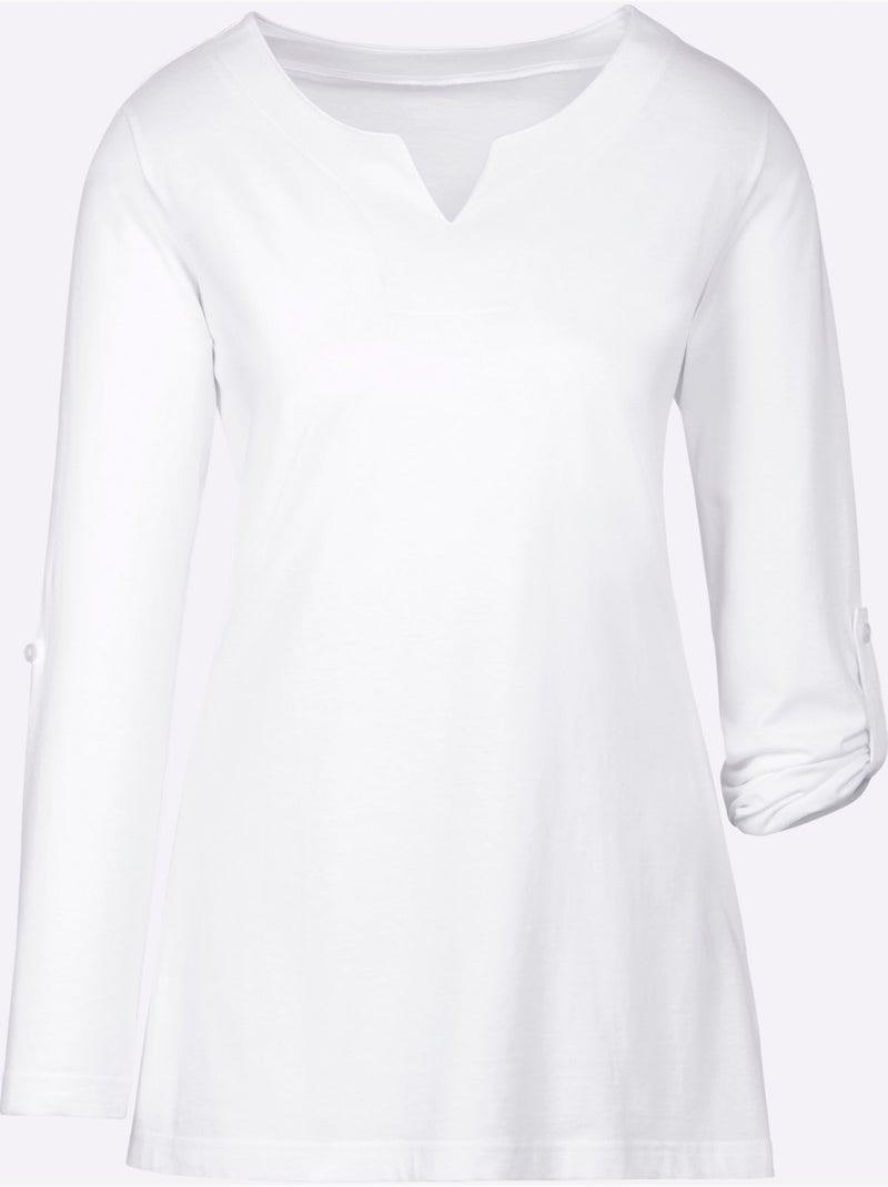 T-shirt Long Manches Retroussables - Taille Standard - Moda Vilona Blanc - Kiabi