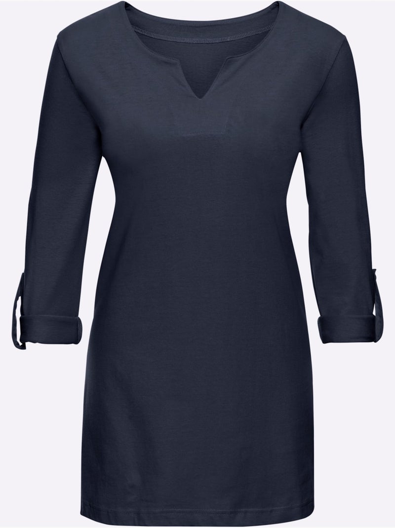 T-shirt Long Manches Retroussables - Taille Standard - Moda Vilona Bleu marine - Kiabi