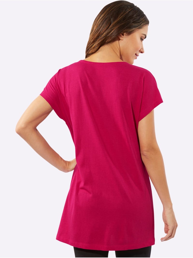 T-shirt Long Mélange De Modal Doux - Taille Standard - Moda Vilona Rose fushia - Kiabi