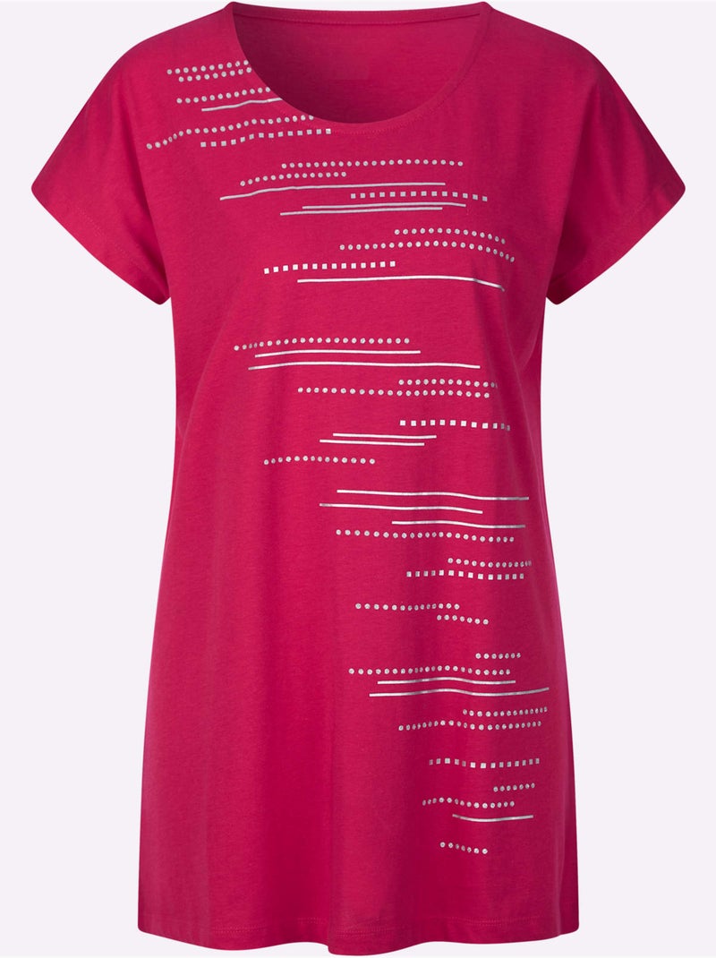 T-shirt Long Mélange De Modal Doux - Taille Standard - Moda Vilona Rose fushia - Kiabi