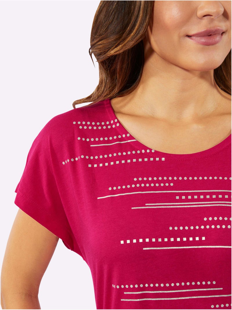 T-shirt Long Mélange De Modal Doux - Taille Standard - Moda Vilona Rose fushia - Kiabi