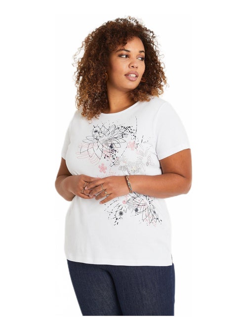 T-shirt long motif fleuri fentes côtés - Kiabi