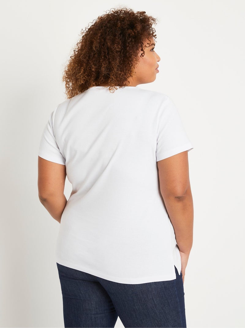 T-shirt long motif fleuri fentes côtés Blanc - Kiabi