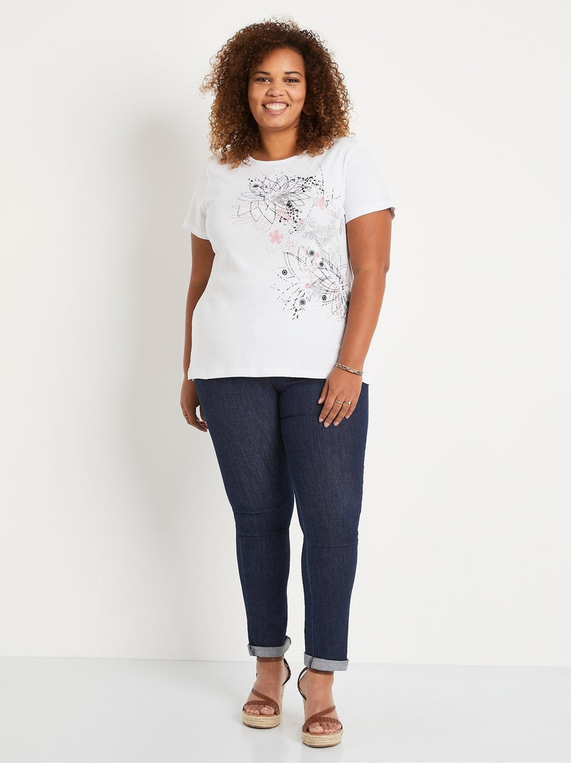 T-shirt long motif fleuri fentes côtés Blanc - Kiabi