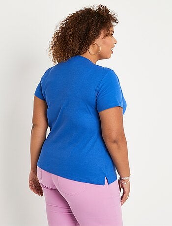 T-shirt long motif fleuri fentes côtés