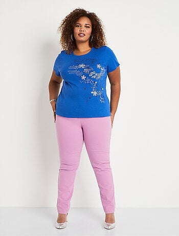 T-shirt long motif fleuri fentes côtés