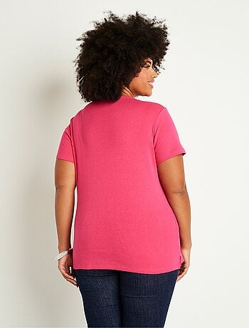 T-shirt long motif fleuri fentes côtés