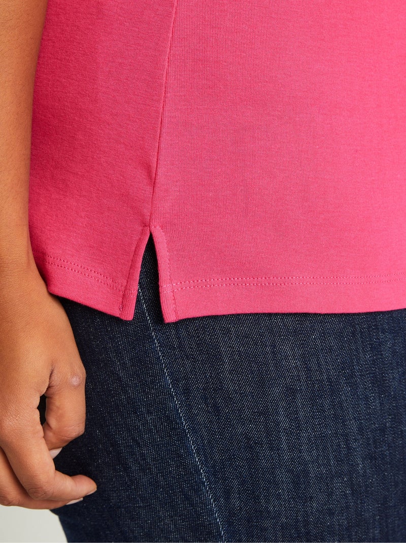 T-shirt long motif fleuri fentes côtés Rose fushia - Kiabi