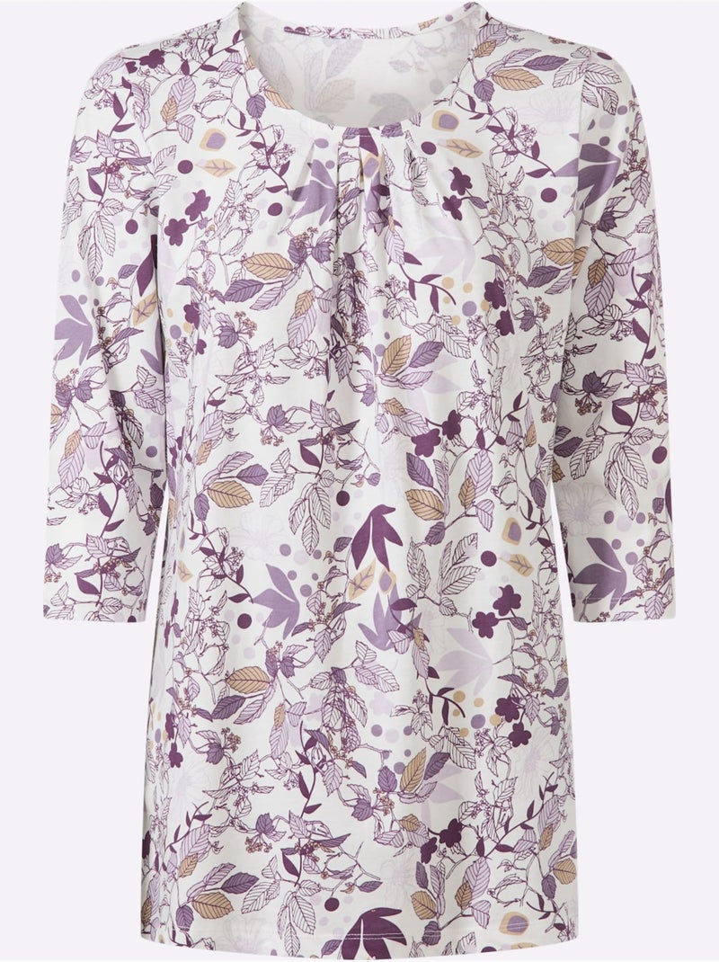 T-shirt Long Plis Affinants à L'encolure - Taille Standard - Moda Vilona Écru/Violet - Kiabi