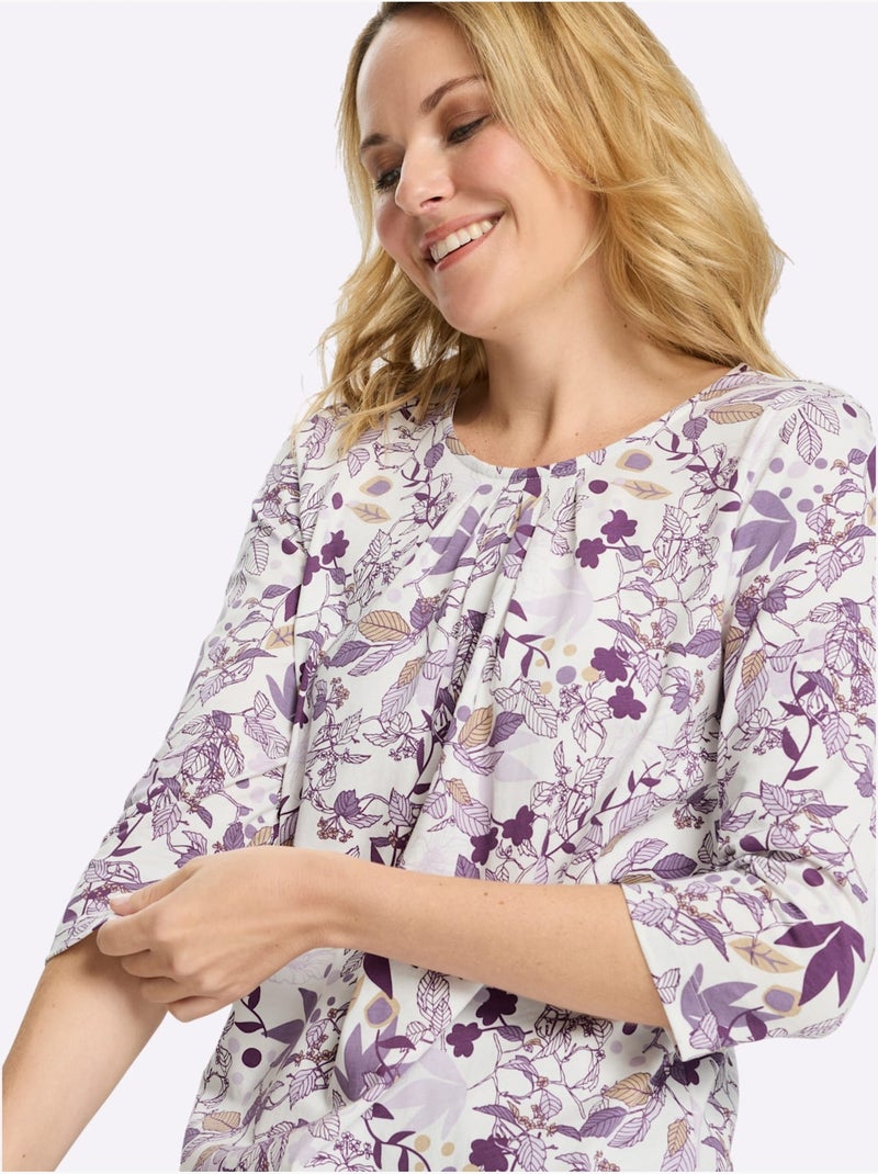 T-shirt Long Plis Affinants à L'encolure - Taille Standard - Moda Vilona Écru/Violet - Kiabi