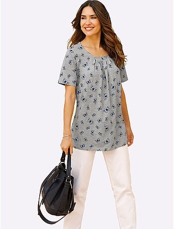 T-shirt Long Plis Affinants à L'encolure - Taille Standard - Moda Vilona
