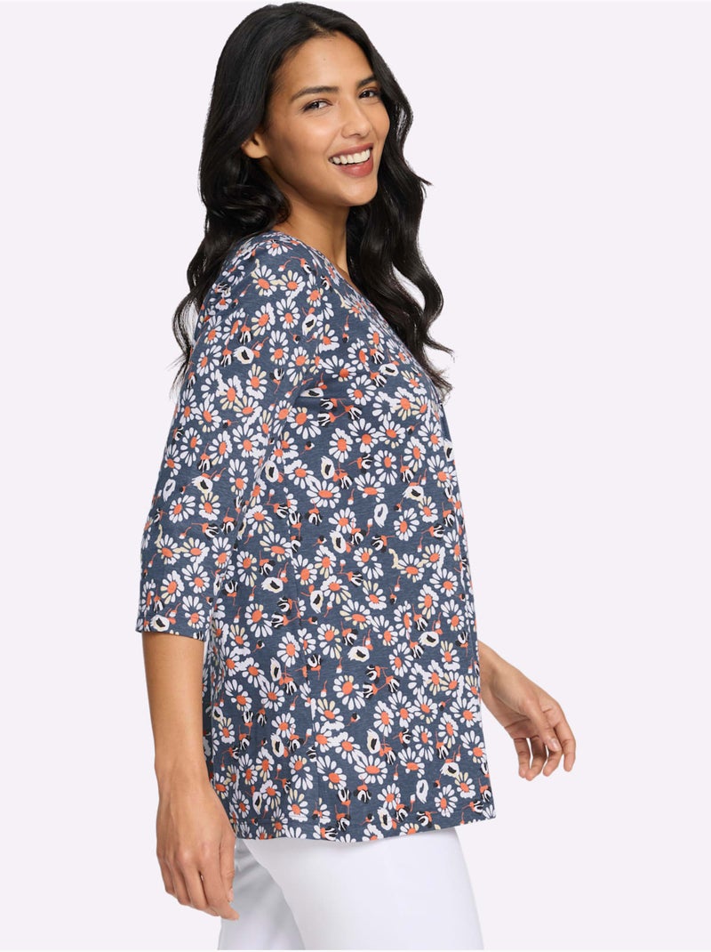 T-shirt Long Plis Décoratifs - Taille Standard - Moda Vilona Bleu Bleu - Kiabi