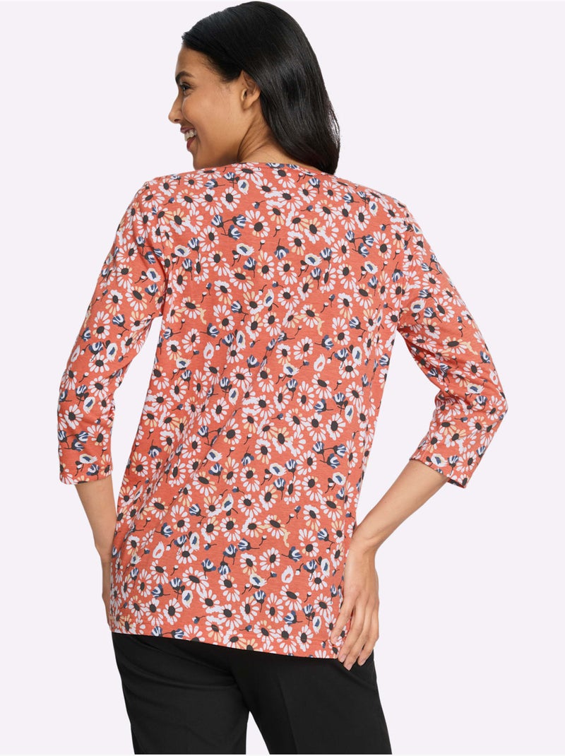 T-shirt Long Plis Décoratifs - Taille Standard - Moda Vilona Noir Orange Noir - Kiabi