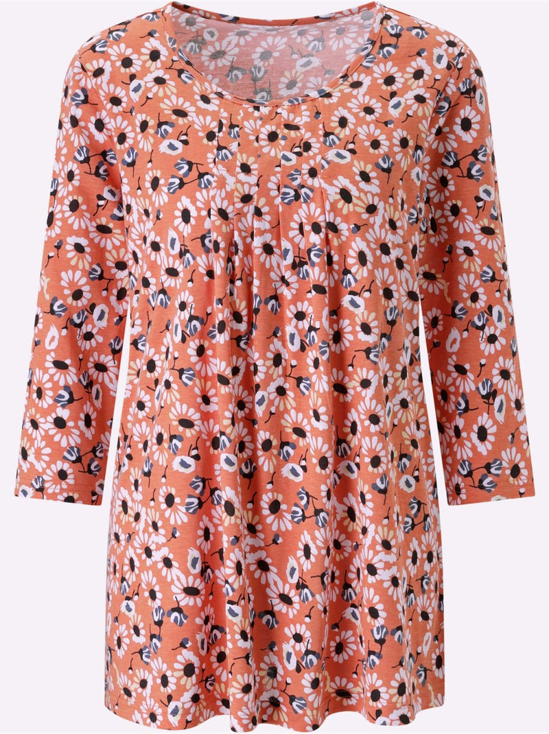 T-shirt Long Plis Décoratifs - Taille Standard - Moda Vilona Noir Orange Noir - Kiabi