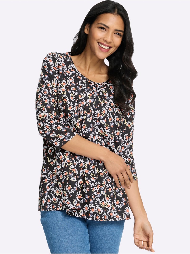T-shirt Long Plis Décoratifs - Taille Standard - Moda Vilona Noir Orange - Kiabi