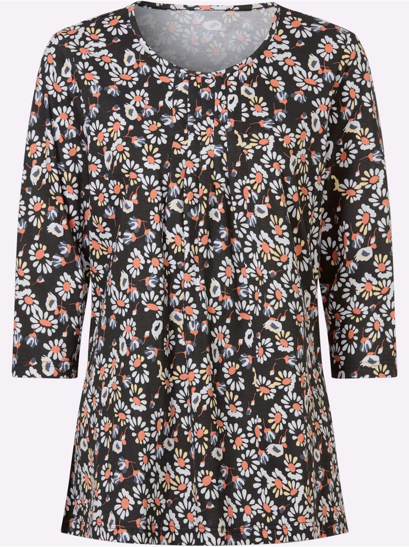 T-shirt Long Plis Décoratifs - Taille Standard - Moda Vilona Noir Orange - Kiabi