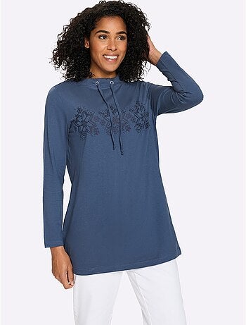 T-shirt long pur coton - taille standard - moda vilona