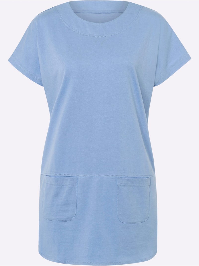 T-shirt Long Pur Coton - Taille Standard - Moda Vilona Bleu ciel - Kiabi