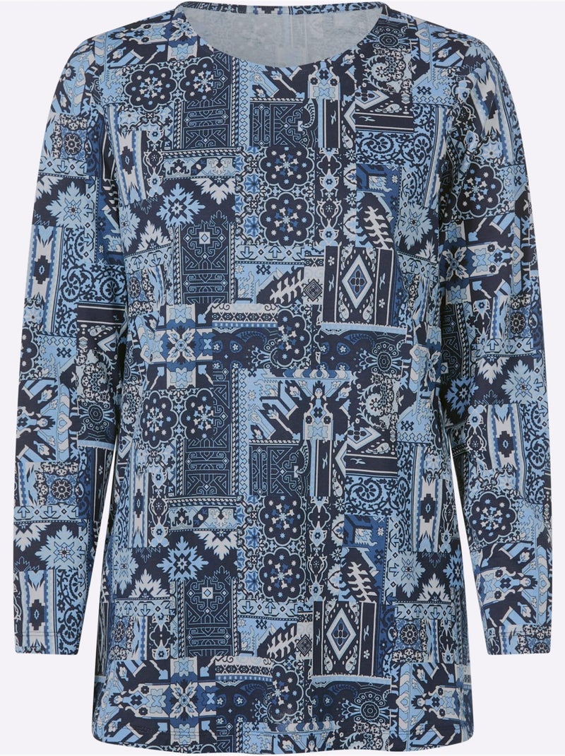 T-shirt Long Pur Coton - Taille Standard - Moda Vilona Bleu marine - Kiabi