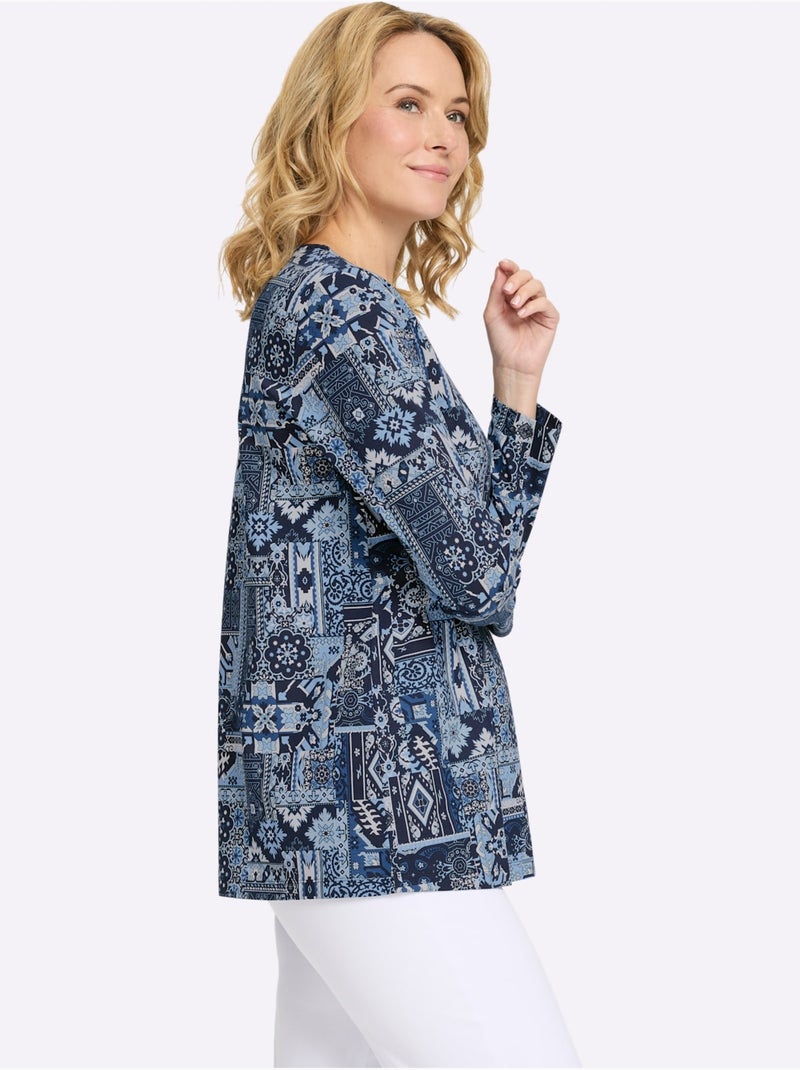 T-shirt Long Pur Coton - Taille Standard - Moda Vilona Bleu marine - Kiabi