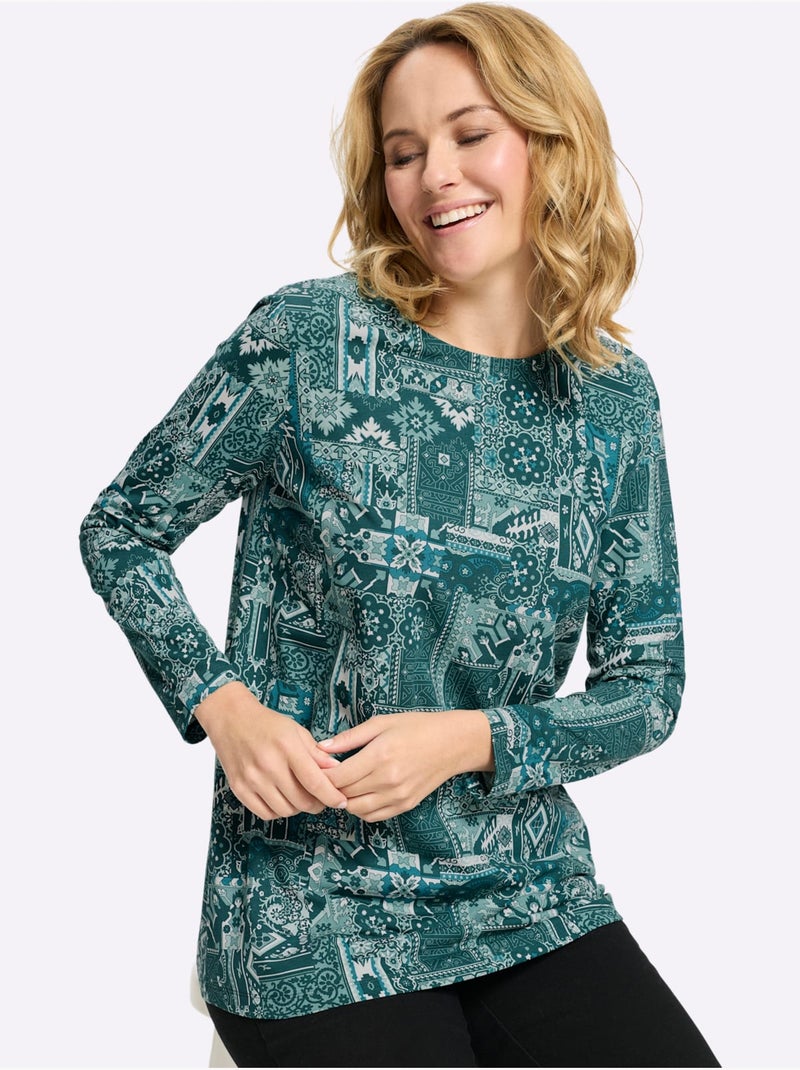 T-shirt Long Pur Coton - Taille Standard - Moda Vilona Bleu pétrole - Kiabi