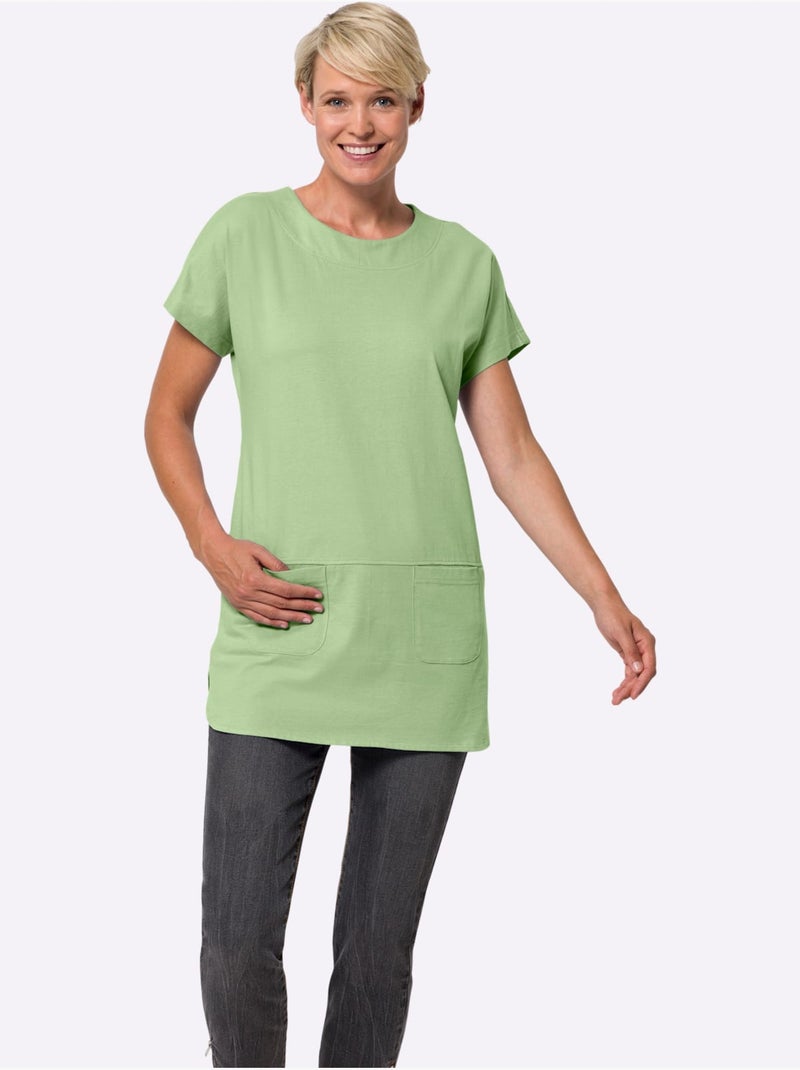 T-shirt Long Pur Coton - Taille Standard - Moda Vilona Gris Vert clair - Kiabi