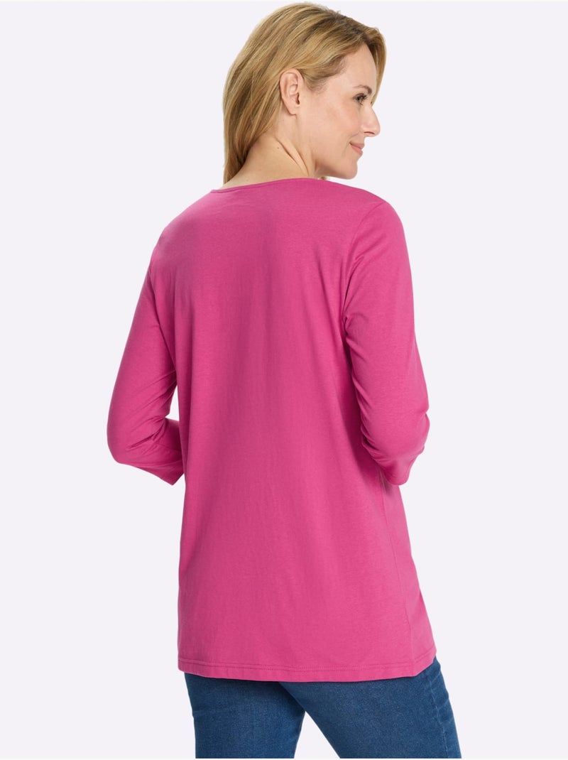 T-shirt Long Pur Coton - Taille Standard - Moda Vilona Magenta - Kiabi