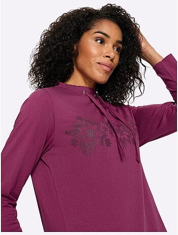 T-shirt long pur coton - taille standard - moda vilona