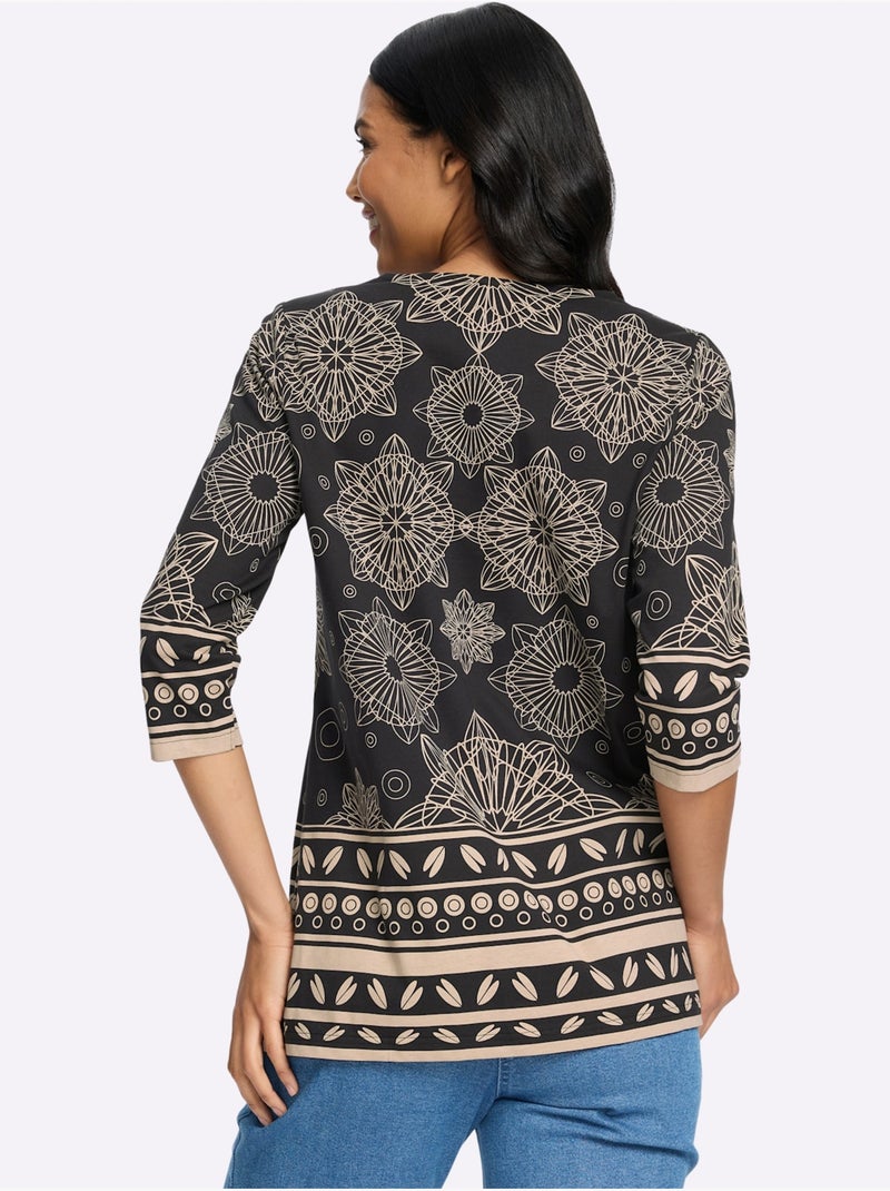 T-shirt Long Pur Coton - Taille Standard - Moda Vilona Noir Beige - Kiabi